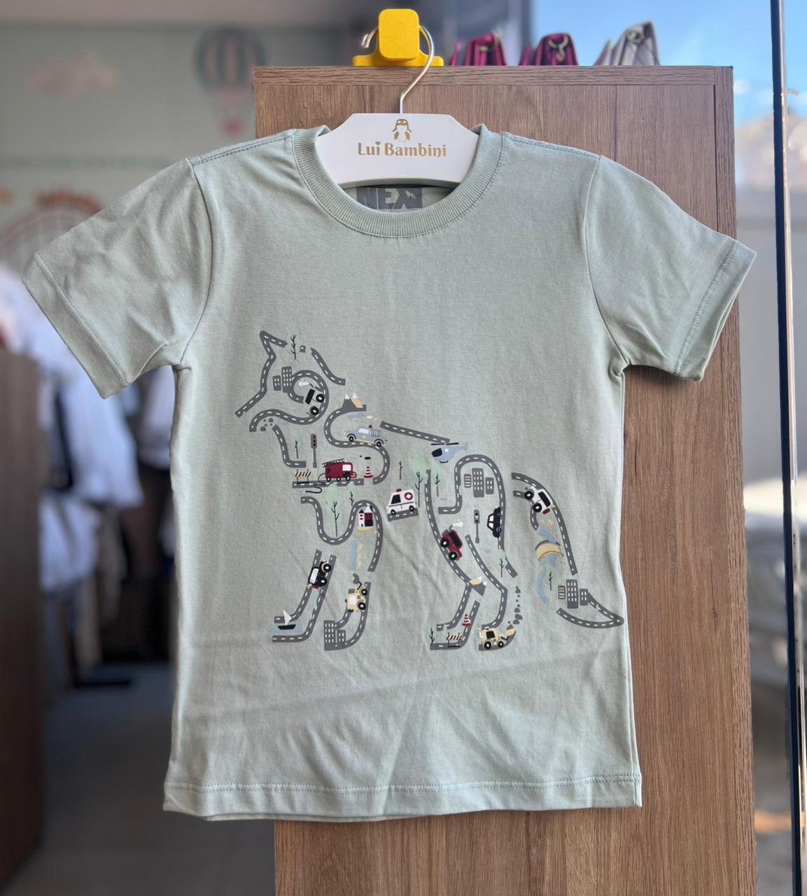 CAMISETA MANGA CURTA ESTRADA CARROS MENINO ACOSTAMENTO - VERDE CLARO