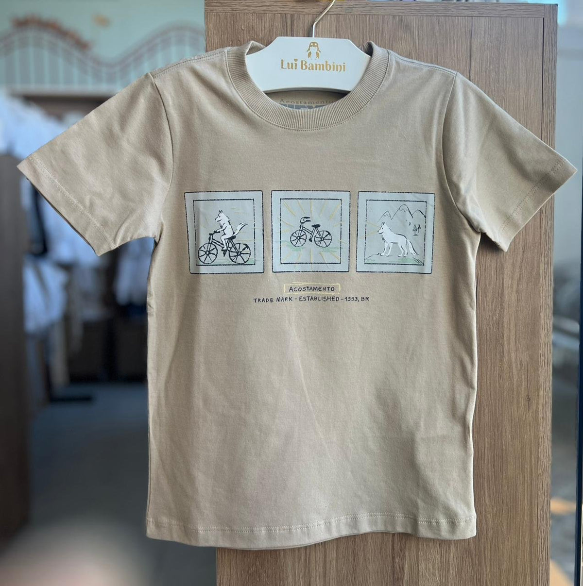 CAMISETA MANGA CURTA LOBO BIKE MENINO ACOSTAMENTO - BEGE