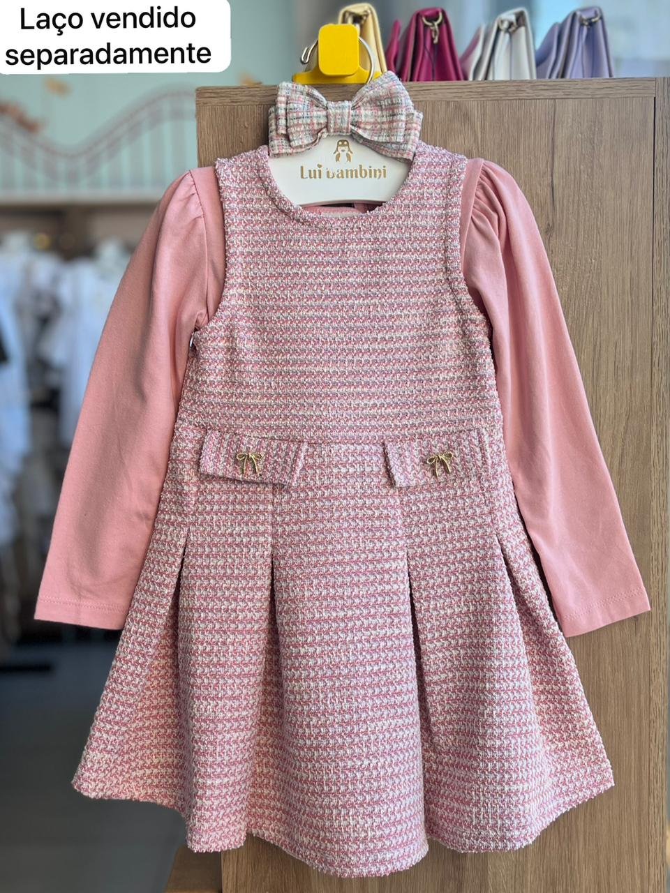 CONJUNTO VESTIDO REGATA TWEED E BLUSA MANGA LONGA MENINA ANGERÔ - ROSA