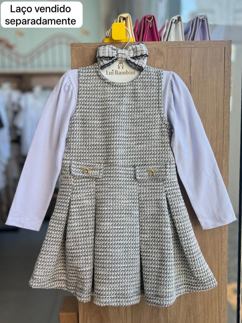 CONJUNTO VESTIDO REGATA TWEED E BLUSA MANGA LONGA MENINA ANGERÔ - PRETO/BRANCO