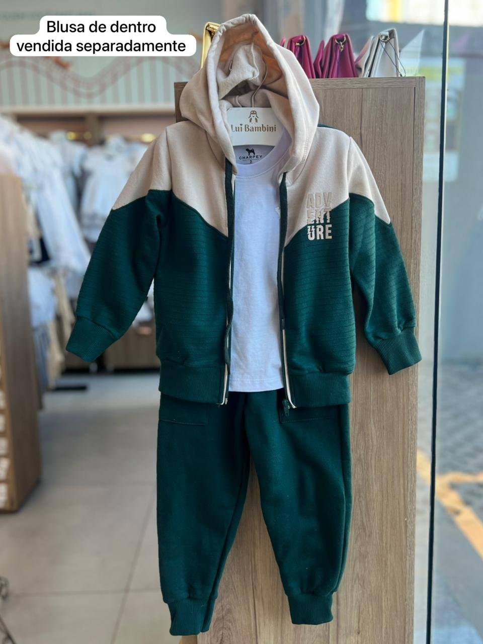 CONJUNTO MOLETOM JAQUETA MANGA LONGA ZÍPER CAPUZ BOLSO E CALÇA MENINO ANGERÔ - VERDE