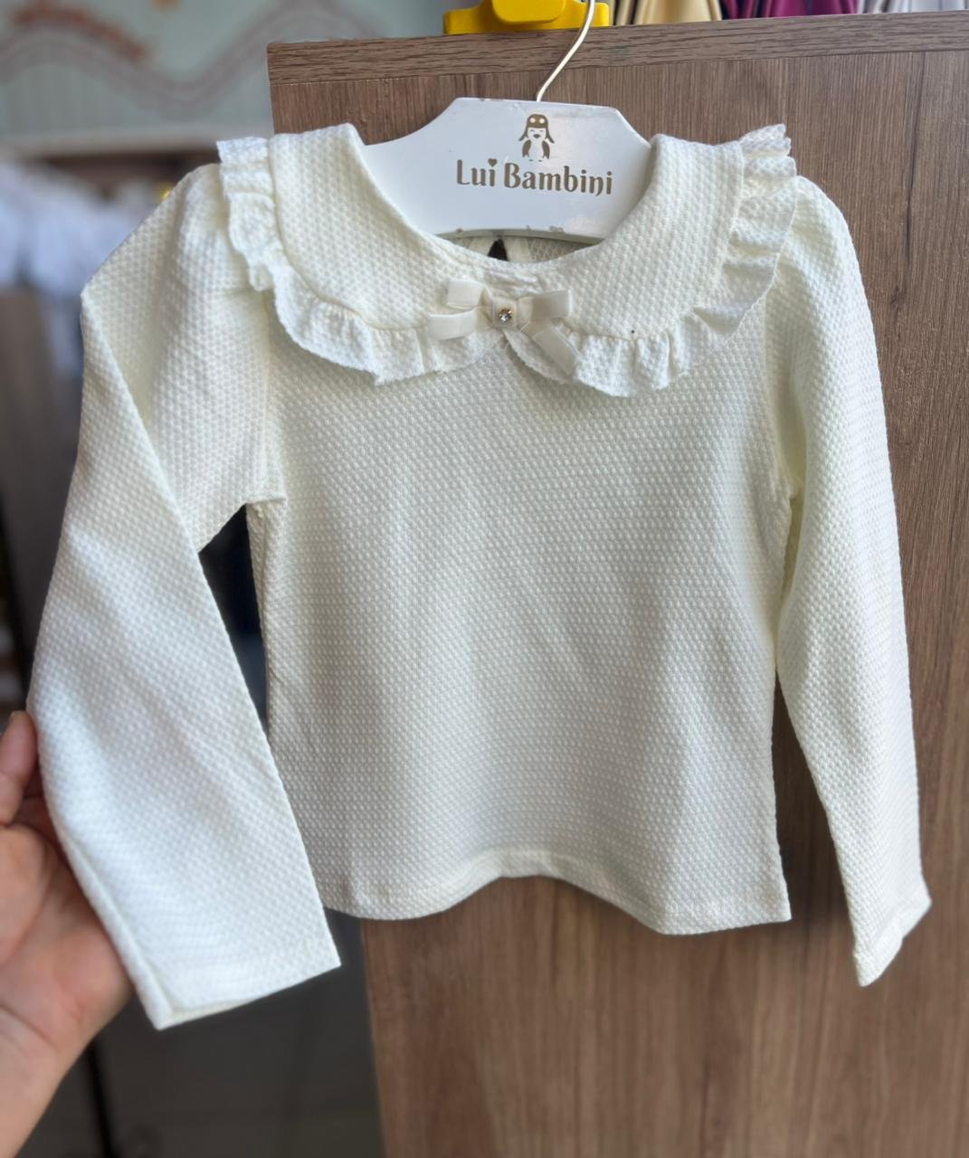 BLUSA MANGA LONGA GOLA LAÇO LISA MENINA ANGERÔ - OFF
