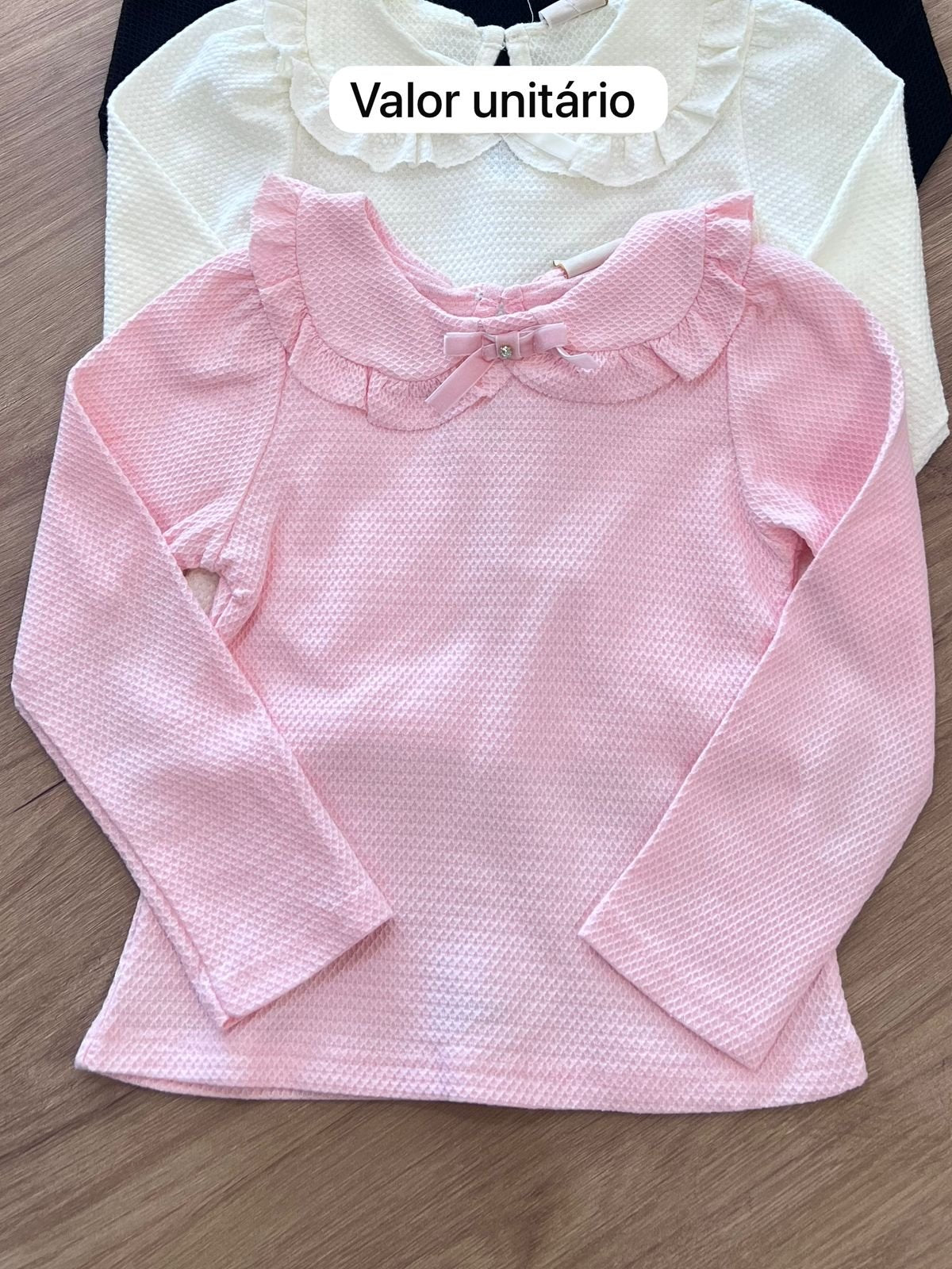 BLUSA MANGA LONGA GOLA LAÇO LISA MENINA ANGERÔ - ROSA
