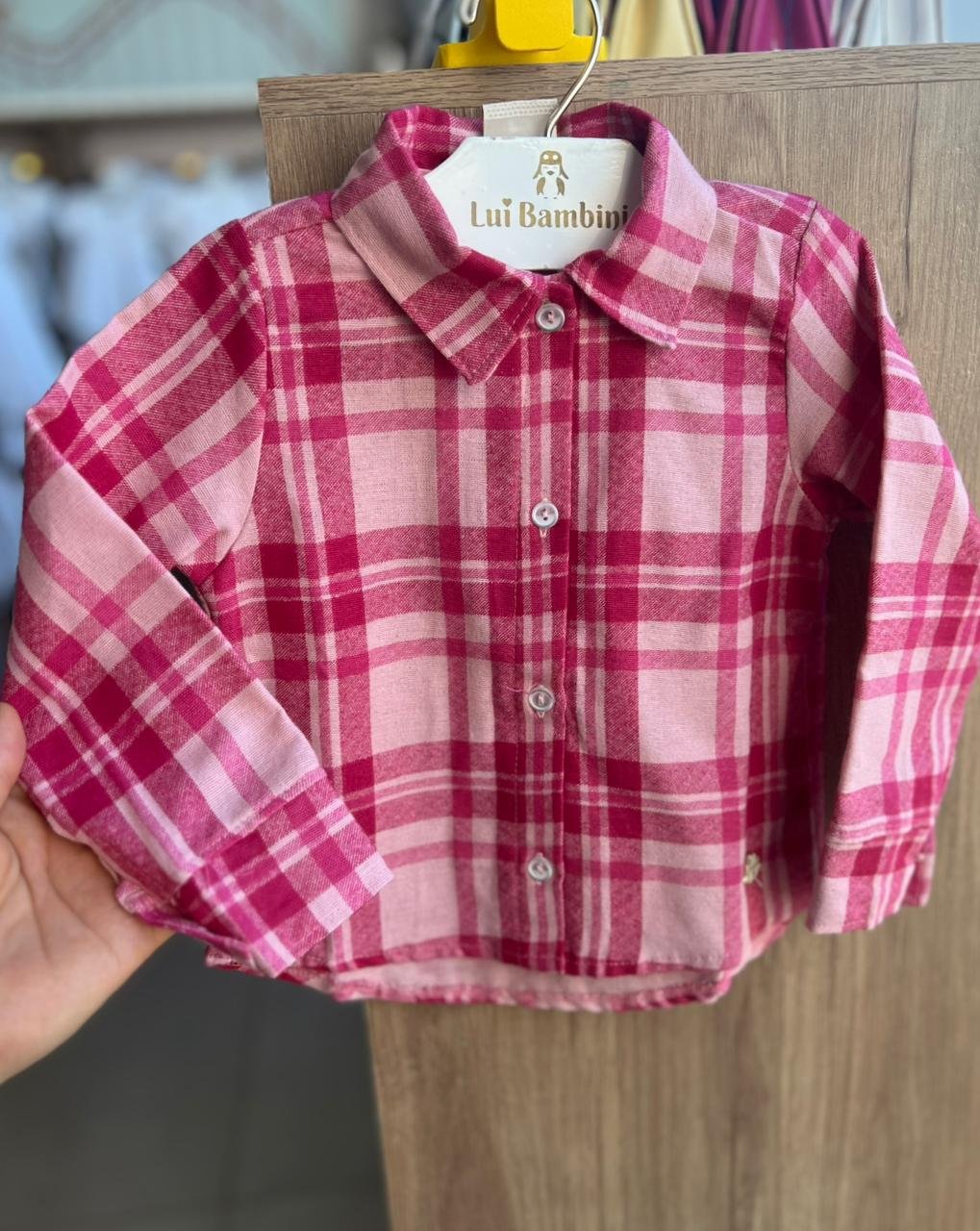 CAMISA MANGA LONGA XADREZ FESTA JUNINA BOTÕES MENINA ANGERÔ - ROSA