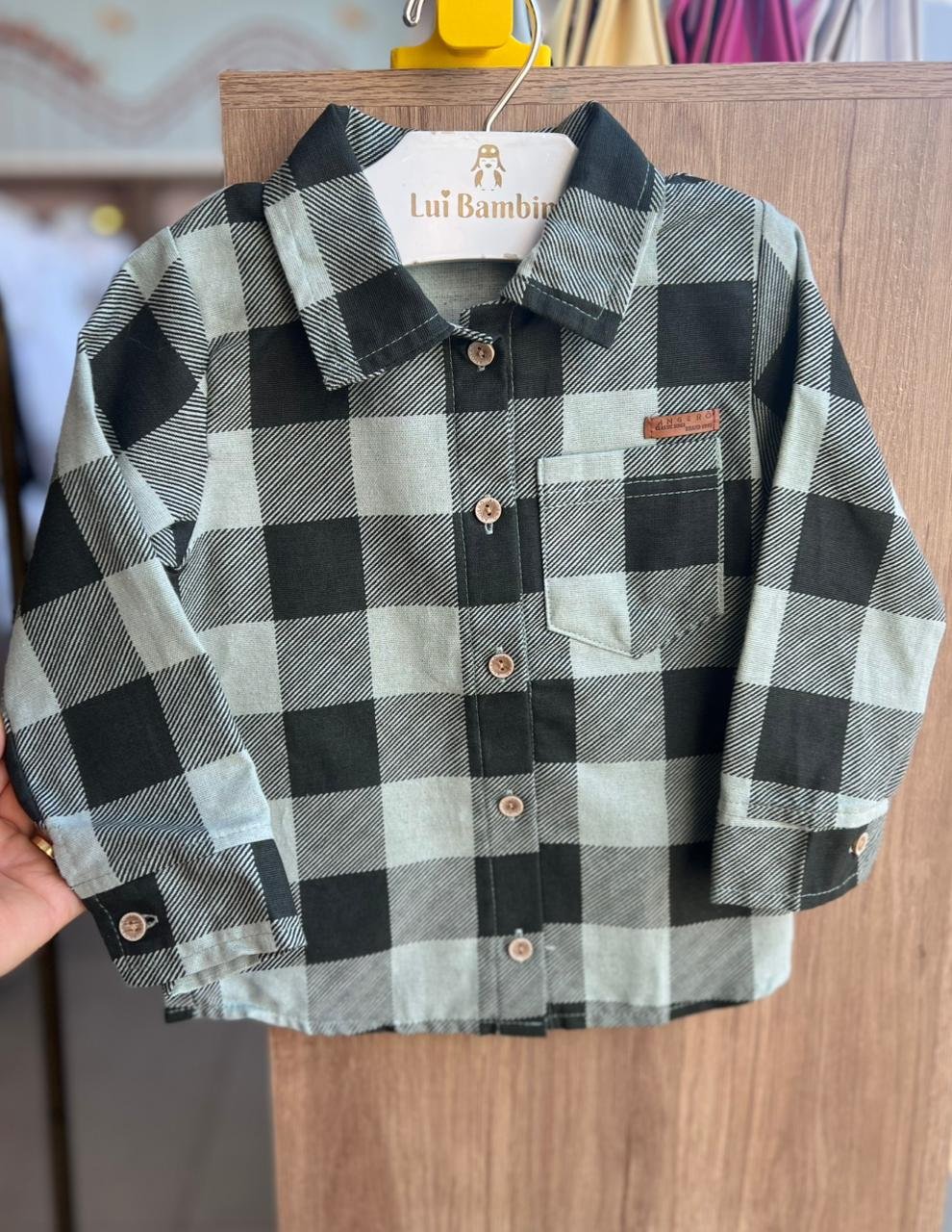 CAMISA MANGA LONGA XADREZ BOTÕES BOLSO FESTA JUNINA MENINO ANGERÔ - VERDE CLARO