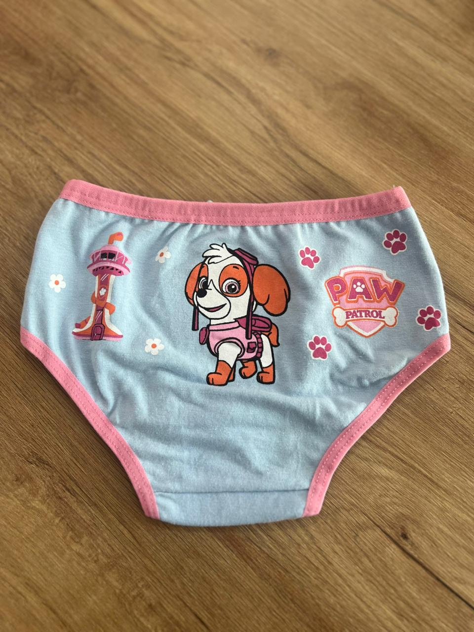 CALCINHA ALGODÃO COM LAÇO CACHORIRNHA PEGADAS E FLORES MENINA LUI BAMBINI - AZUL/ROSA