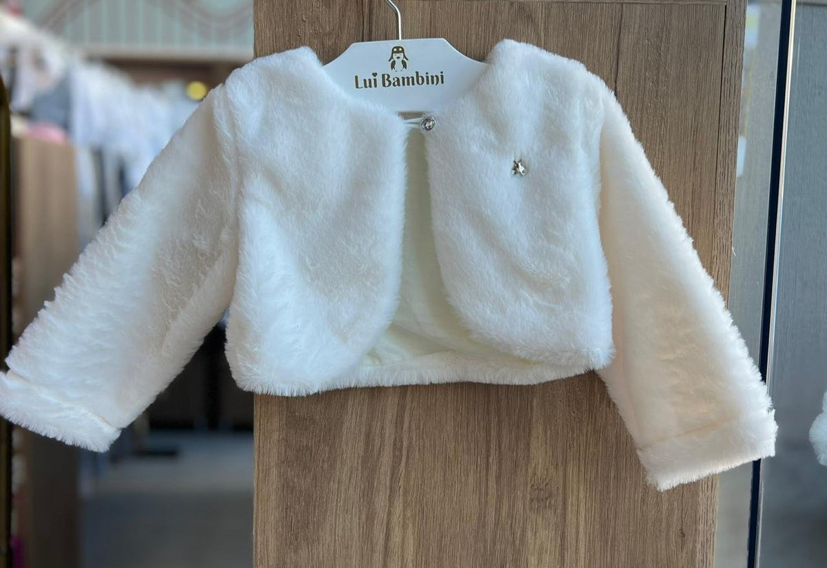 CASACO BOLERO MANGA LONGA PELUCIADO PELINHOS MINIMALISTA JOANINHA MENINA SOMNII - CREME