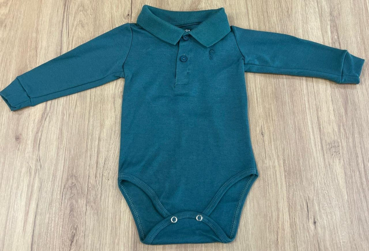 BODY MANGA LONGA GOLA POLO SUEDINE LEVE BORDADO MINIMALISTA CAVALO MARINHO MENINO ONDA MARINHA - VERDE