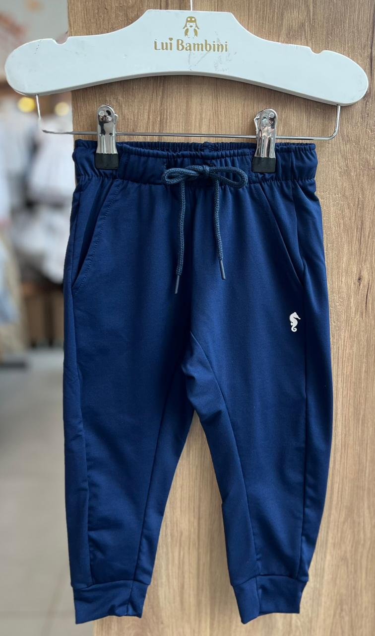 CALÇA TERMICA LISA BÁSICA CORDÃO ELÁSTICO CÓS MINIMALISTA CAVALO MARINHO MENINO ONDA MARINHA - MARINHO
