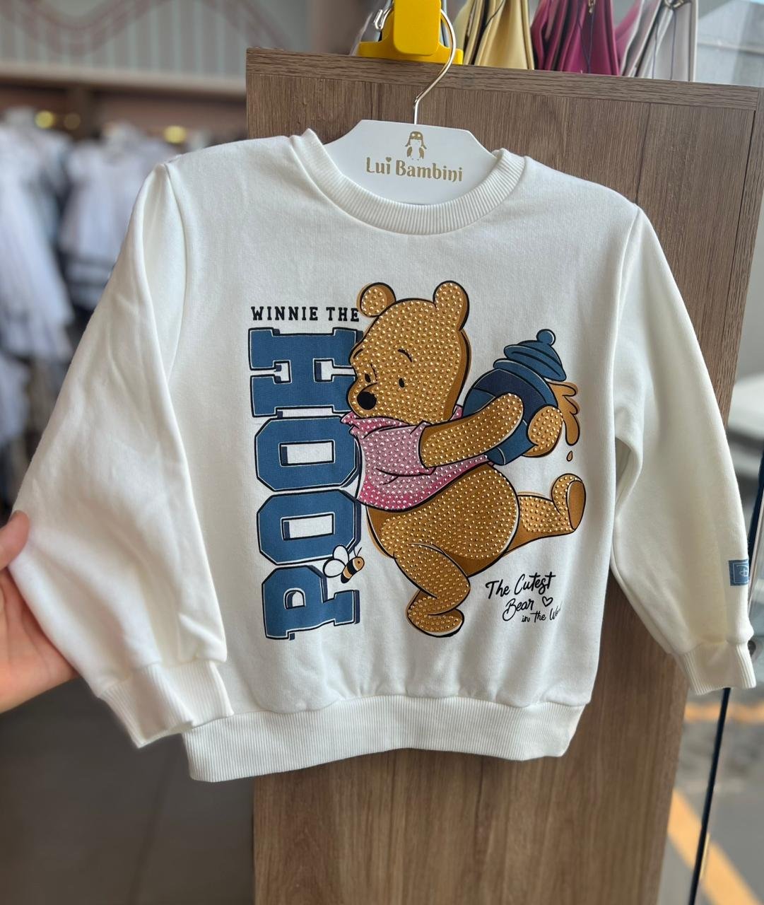 BLUSÃO MANGA LONGA URSINHO POOH STRASS COLMEIA CASACO MENINA MOMI - OFF