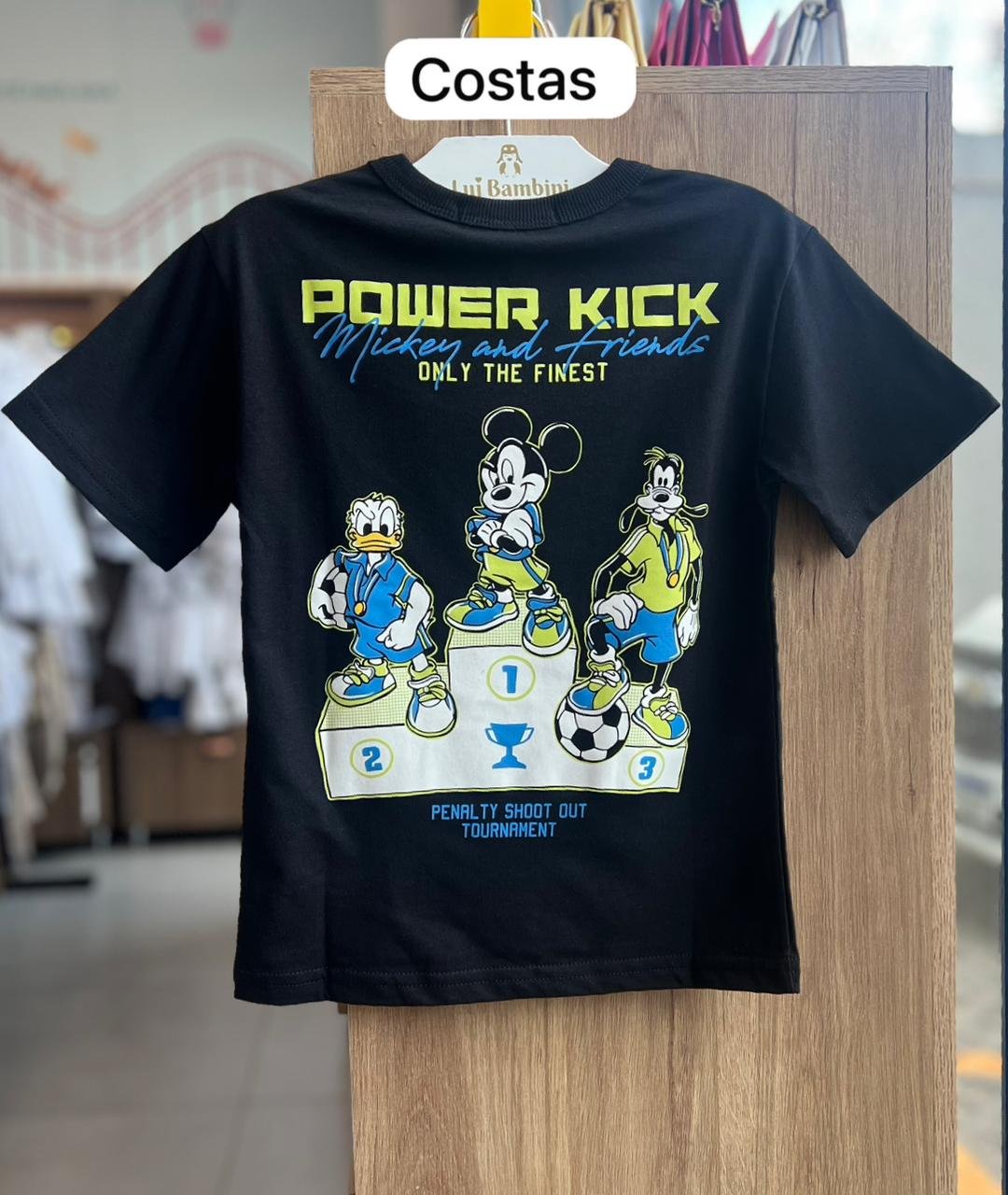 CAMISETA MANGA CURTA POWER KICK MICKEY MOUSE PATETA DONALD FUTEBOL MENINO YOUCCIE - PRETO