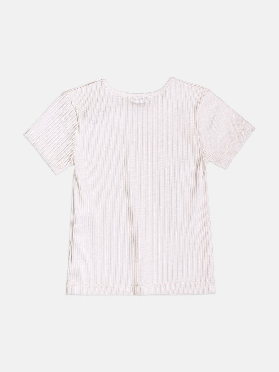 BLUSA MANGA CURTA CANELADO LAÇOS DUPLO VELUDO MENINA MOMI - OFF
