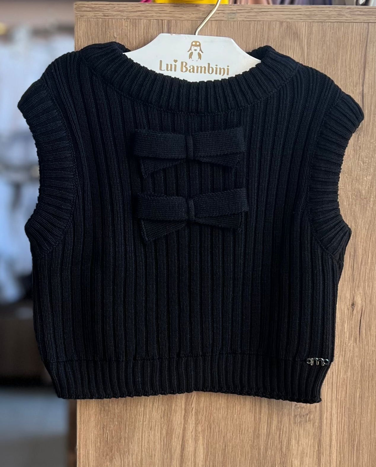 COLETE REGATA TRICOT TRICO LAÇOS TRIPLO MENINA MOMI - PRETO