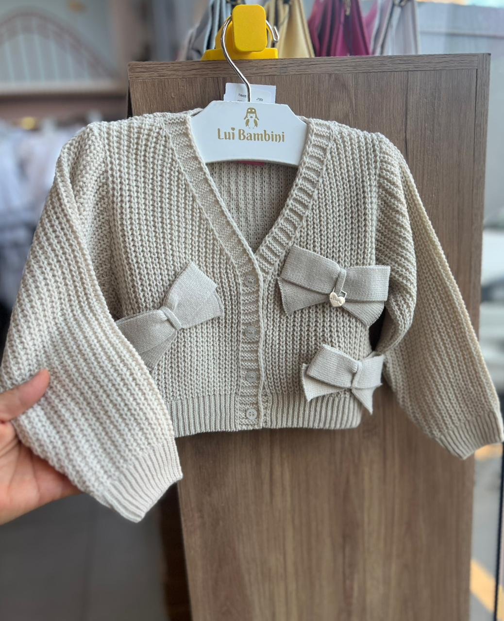 CASACO MANGA LONGA TRICO TRICOT LAÇOS DUPLO MENINA MOMI - BEGE