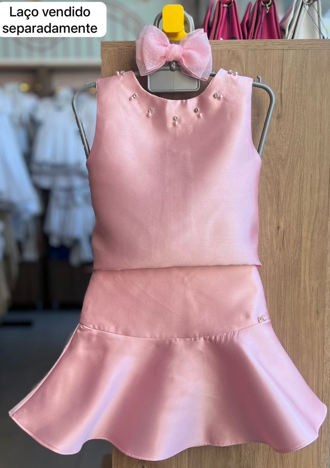 CONJUNTO BLUSA REGATA LAMINADO E SAIA MENINA PETIT CHERIE - ROSA