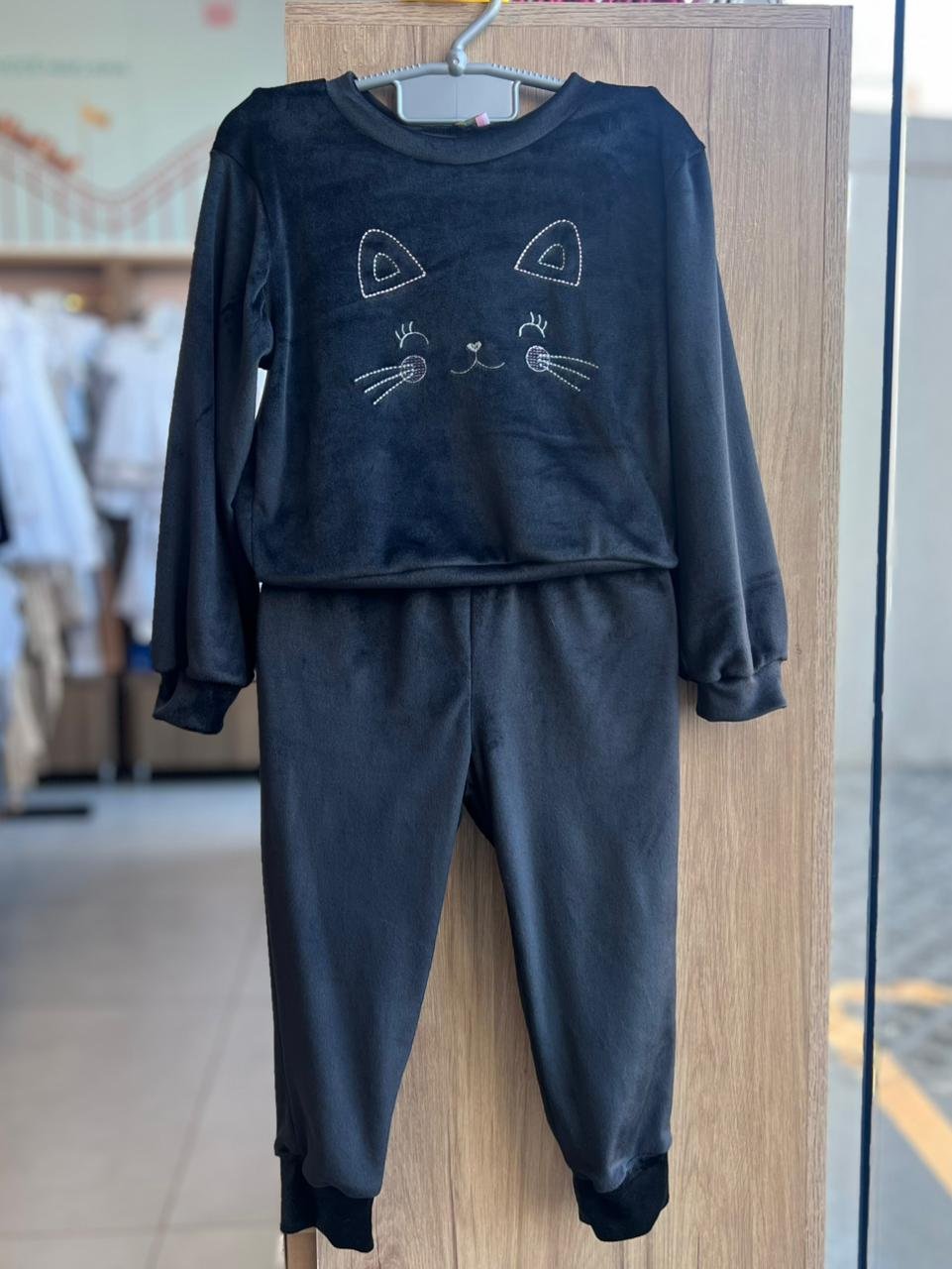 CONJUNTO BLUSÃO MANGA LONGA GATINHA E CALÇA MENINA MON SUCRE - PRETO