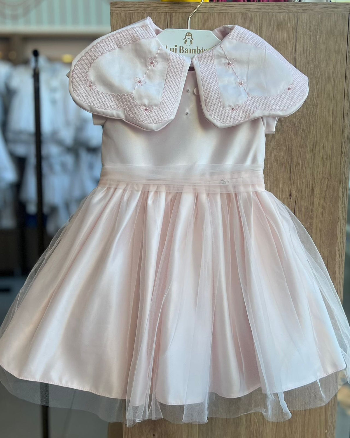 VESTIDO MANGA CURTA BABADOR PÉROLAS BORDADO TULE MENINA PETIT CHERIE - ROSA