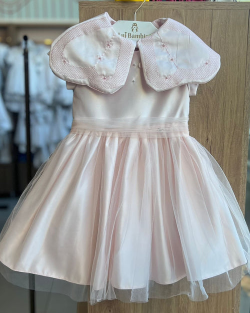 VESTIDO MANGA CURTA BABADOR PÉROLAS BORDADO TULE MENINA PETIT CHERIE - ROSA