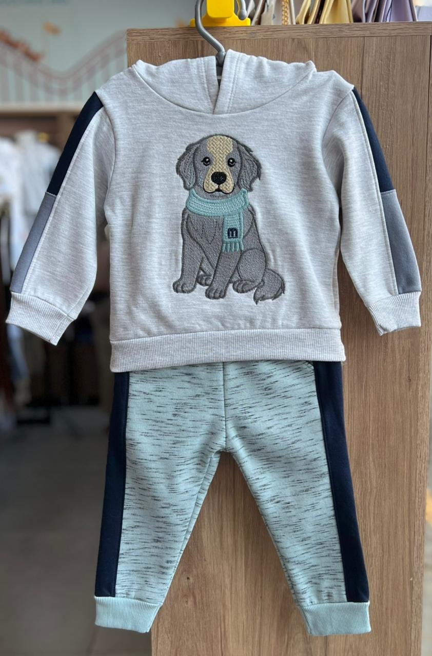 CONJUNTO BLUSÃO MANGA LONGA MOLETOM CAPUZ CACHORRO E CALÇA MENINO MILON - MESCLA