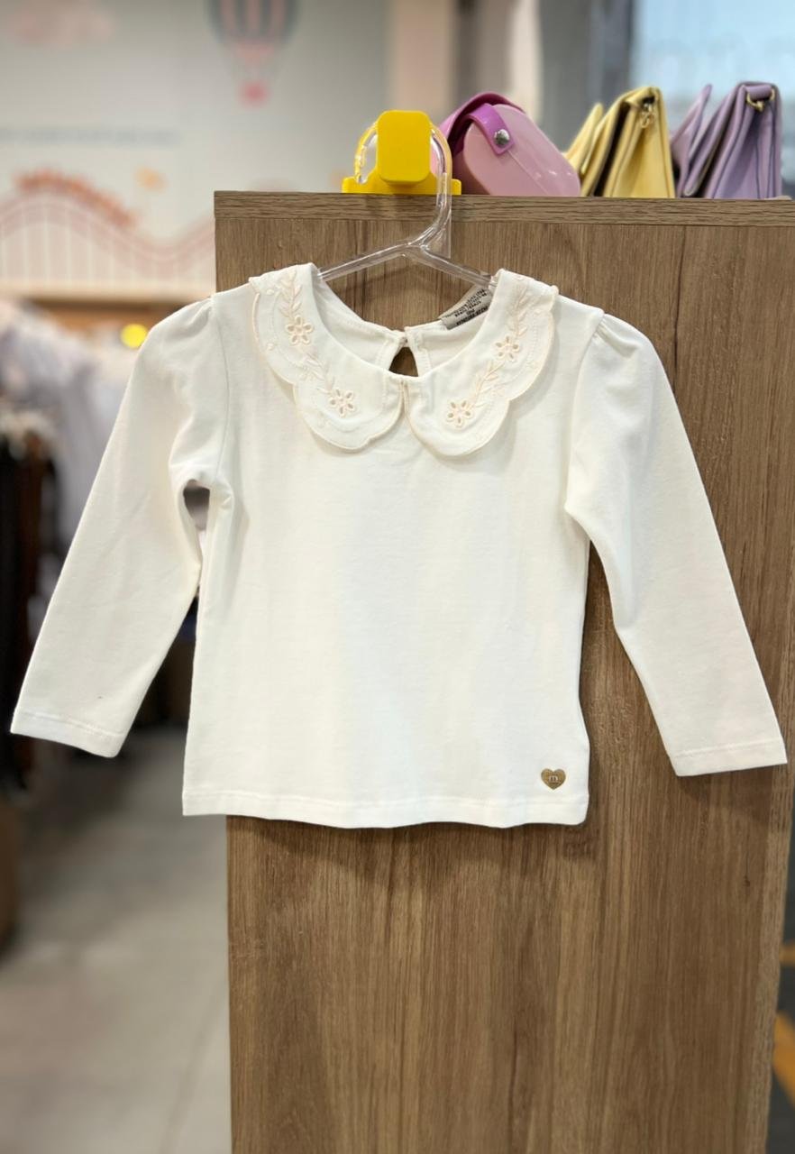 BLUSA MANGA LONGA GOLA FUROS FLORES MENINA MILON - OFF