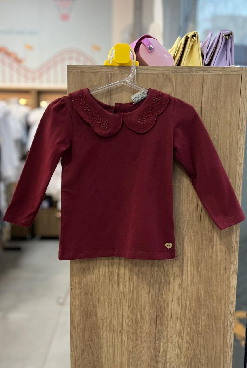 BLUSA MANGA LONGA GOLA FUROS FLORES MENINA MILON - VINHO