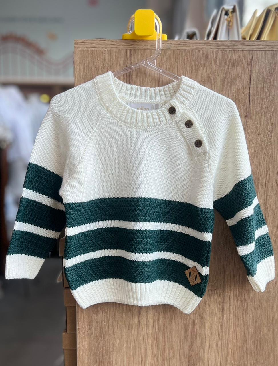 CASACO SUETER MANGA LONGA LISTRADO TRICOT TRICO MENINO MILON - OFF