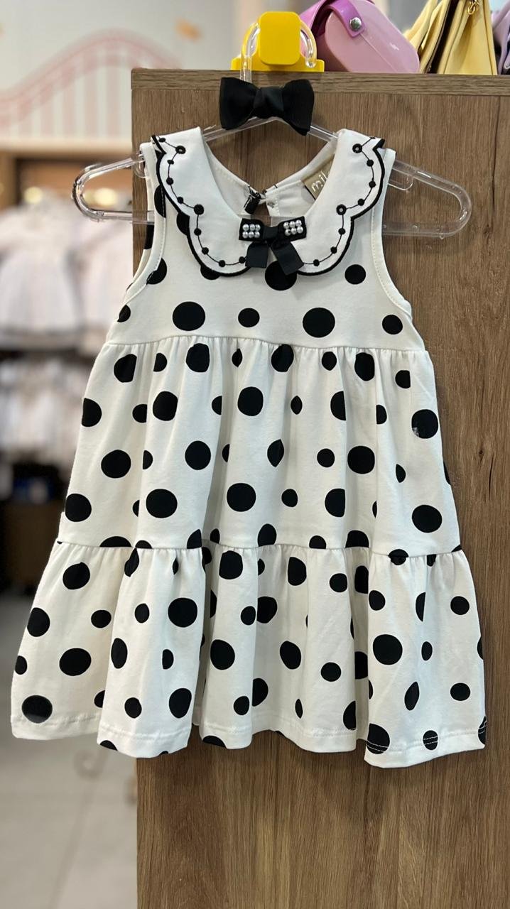 VESTIDO REGATA GOLA BABADO BORDADO POA LAÇO MENINA MILON - OFF
