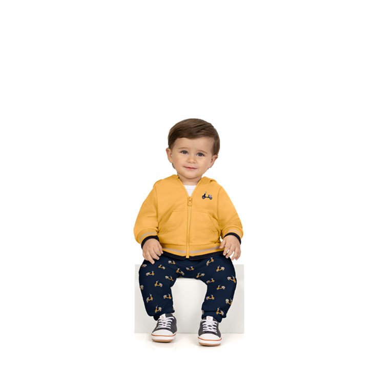 CONJUNTO JAQUETA MANGA LONGA MOLETOM ZÍPER BODY MANGA CURTA MOTO E CALÇA MENINO MILON - AMARELO