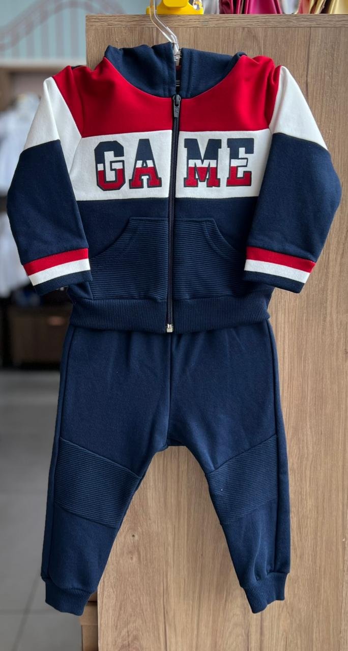 CONJUNTO JAQUETA MANGA LONGA MOLETOM ZÍPER GAME E CALÇA MENINO KYLY - MARINHO
