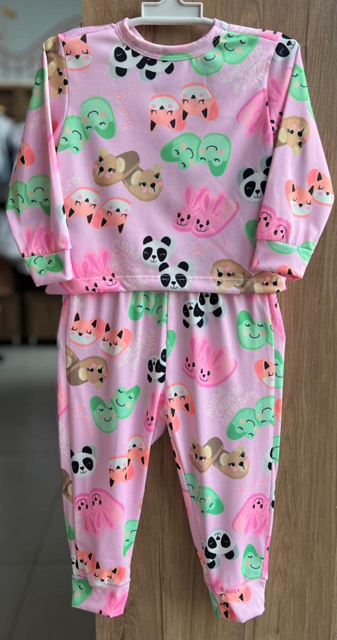 CONJUNTO PIJAMA BLUSA MANGA LONGA BICHINHOS E CALÇA MENINA BIMBI - ROSA