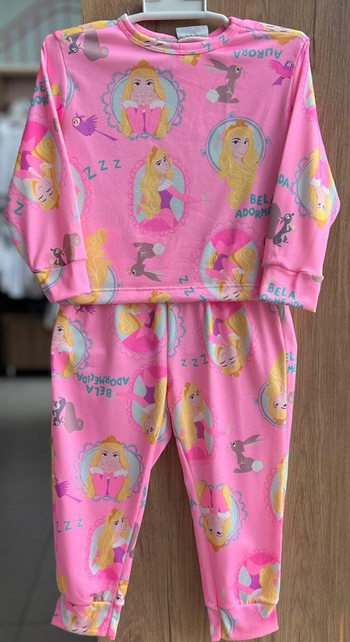 CONJUNTO PIJAMA BLUSA MANGA LONGA PRINCESAS E CALÇA MENINA BIMBI - ROSA