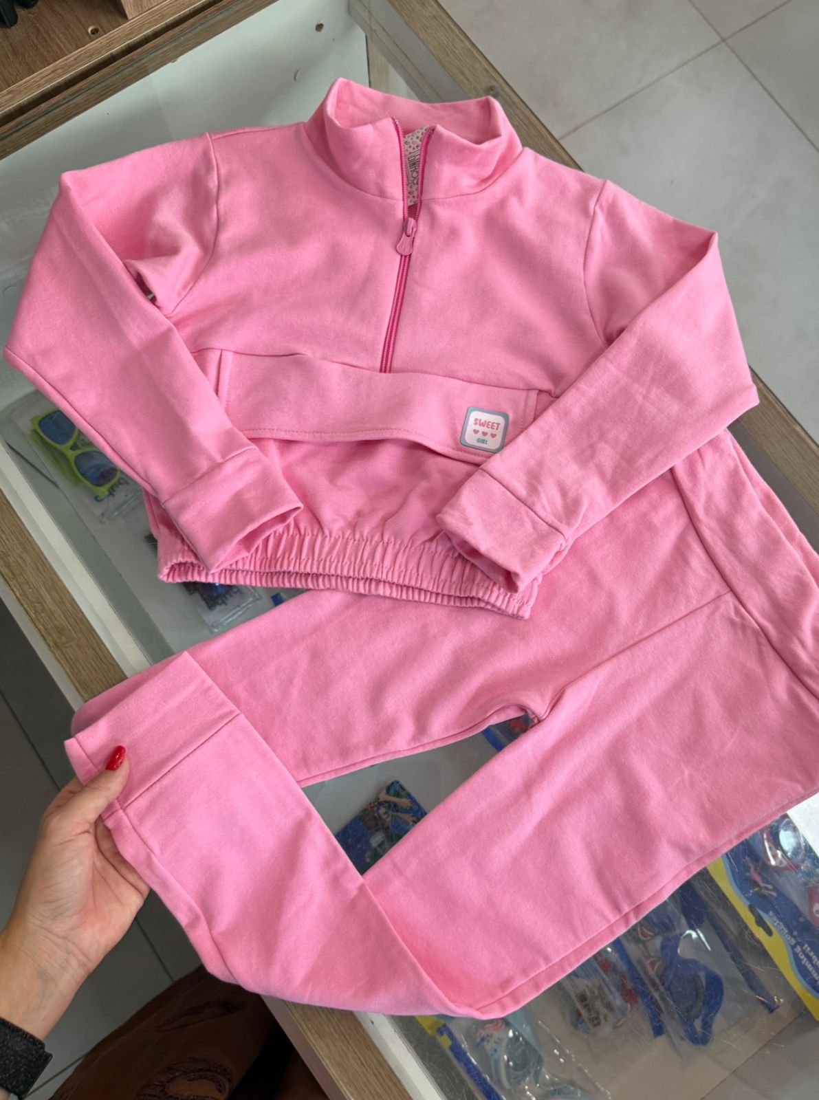 CONJUNTO JAQUETA MANGA LONGA MOLECOTTON PATCH E CALÇA LEGGING MENINA HRRADINHOS - ROSA