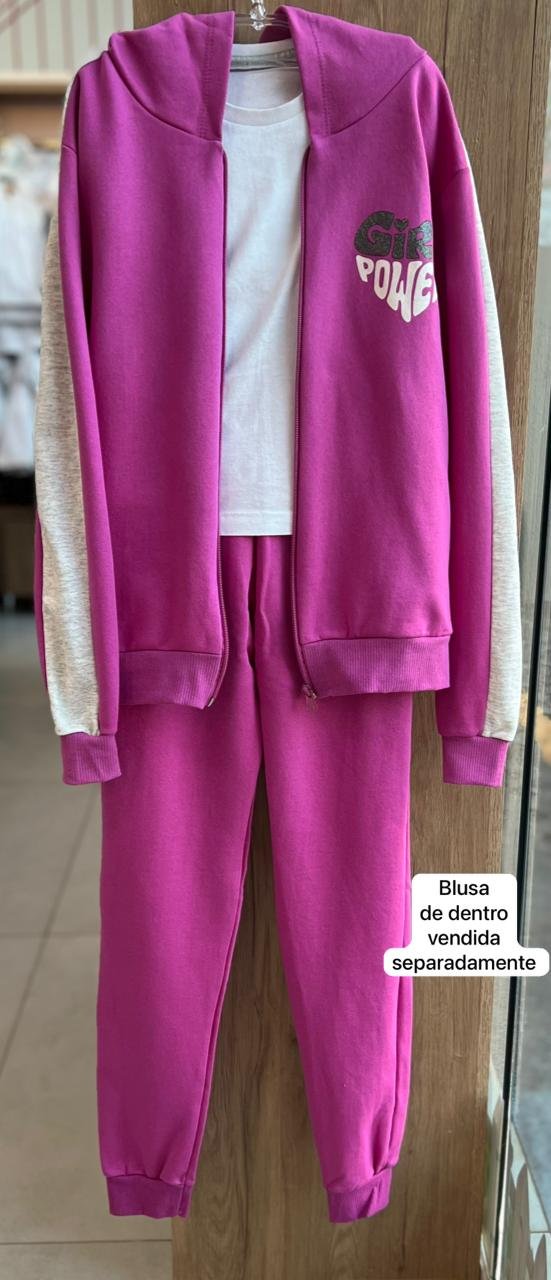 CONJUNTO JAQUETA MANGA LONGA MOLETOM E CALÇA GIRL POWER MENINA HRRADINHOS - LILÁS