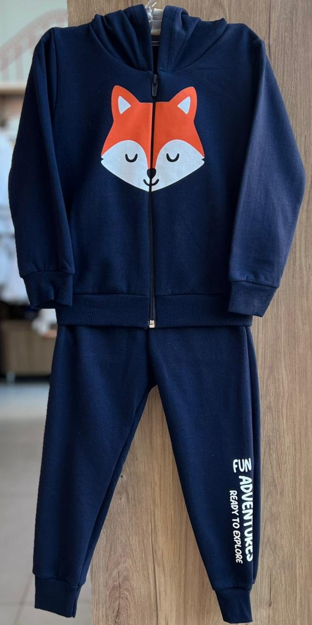 CONJUNTO JAQUETA MANGA LONGA RAPOSA MOLETOM SILK FOX E CALÇA MENINO HRRADINHOS - MARINHO