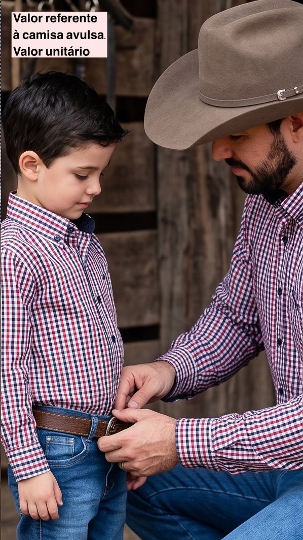 CAMISA MANGA LONGA XADREZ BOTÕES FESTA JUNINA PAI E FILHO MENINO MX 72 - VERMELHO/MARINHO