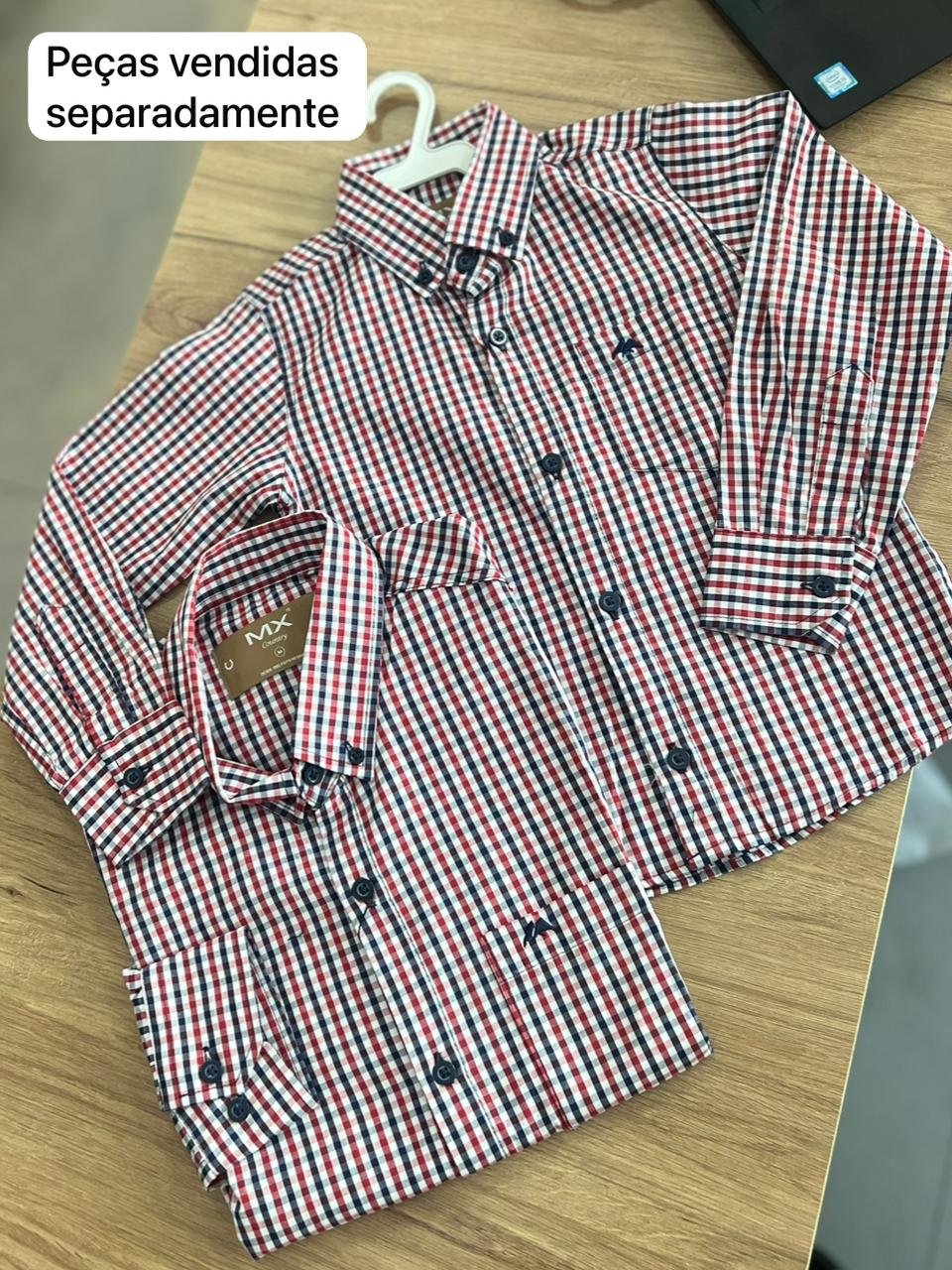 CAMISA MANGA LONGA XADREZ BOTÕES FESTA JUNINA PAI E FILHO MENINO MX 72 - VERMELHO/MARINHO