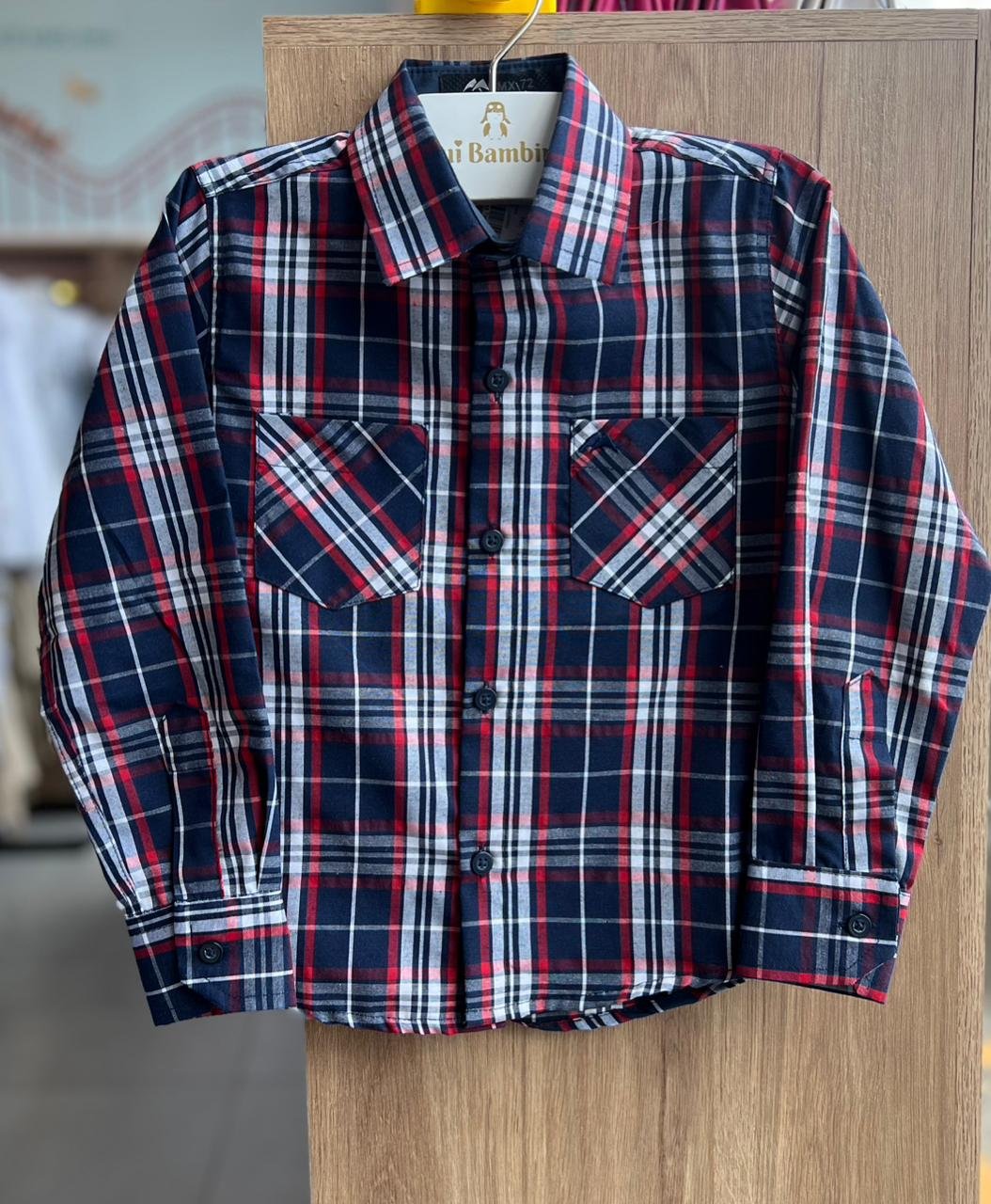 CAMISA MANGA LONGA XADREZ BOTÕES FESTA JUNINO MENINO MX 72 - MARINHO/VERMELHO