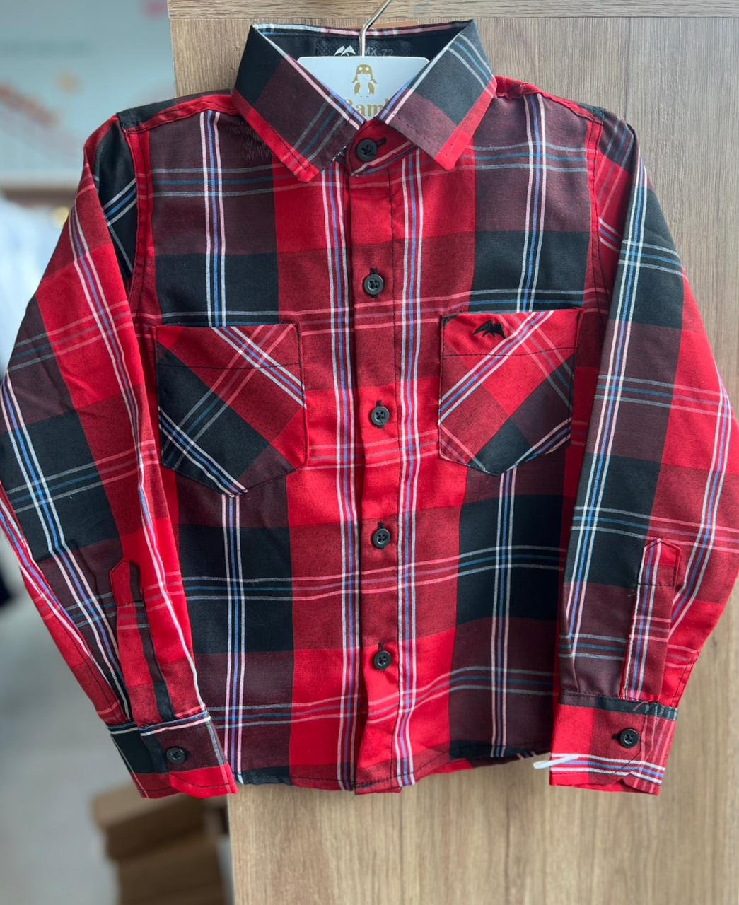 CAMISA MANGA LONGA XADREZ BOTÕES FESTA JUNINO MENINO MX 72 - VERMELHO