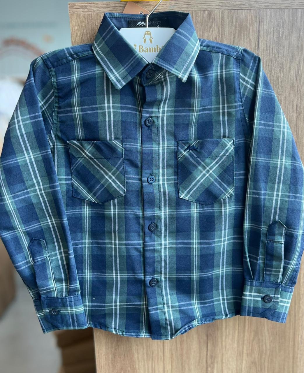 CAMISA MANGA LONGA XADREZ BOTÕES FESTA JUNINO MENINO MX 72 - AZUL/VERDE