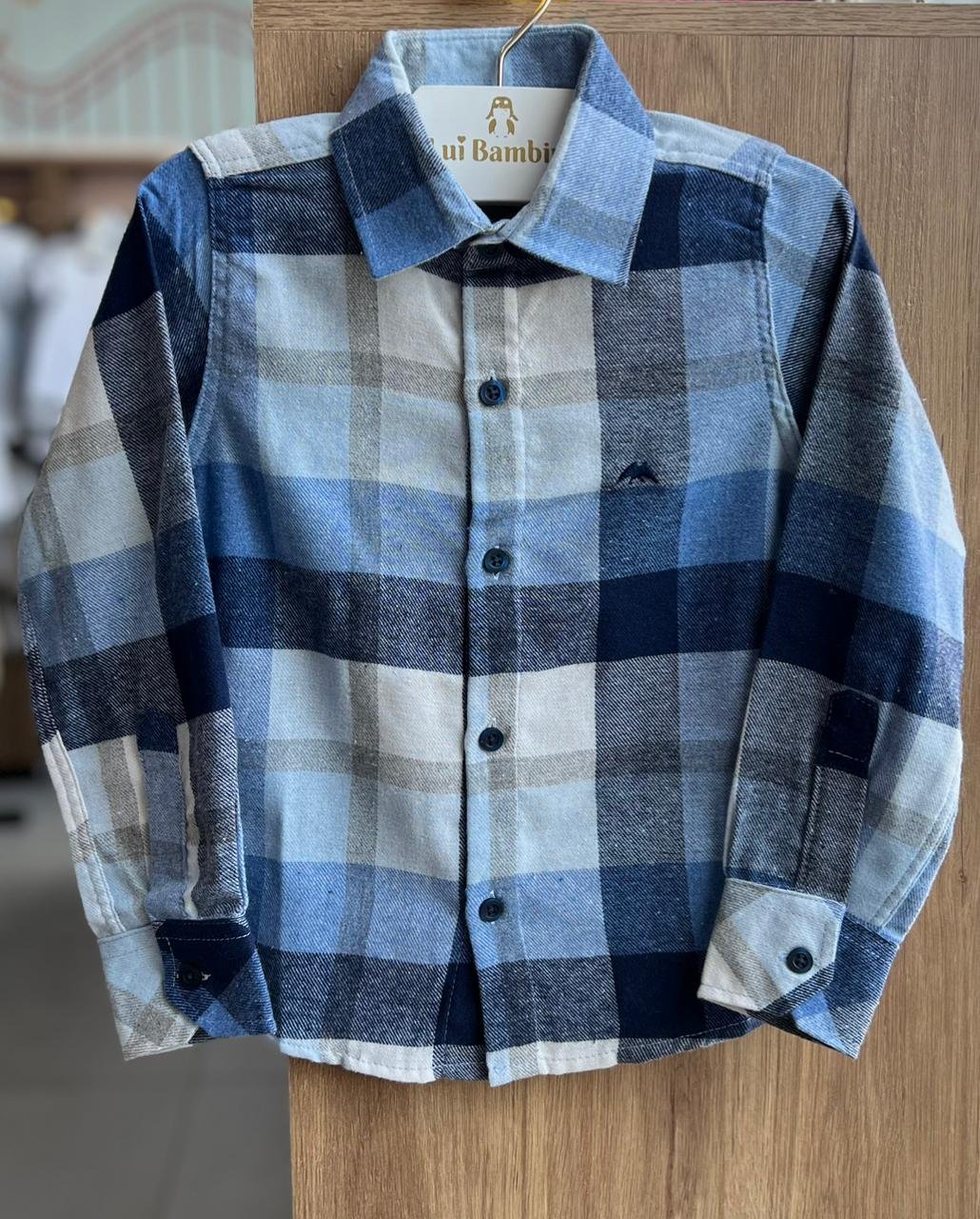 CAMISA MANGA LONGA XADREZ BOTÕES FESTA JUNINO FLANELADO MENINO MX 72 - AZUL