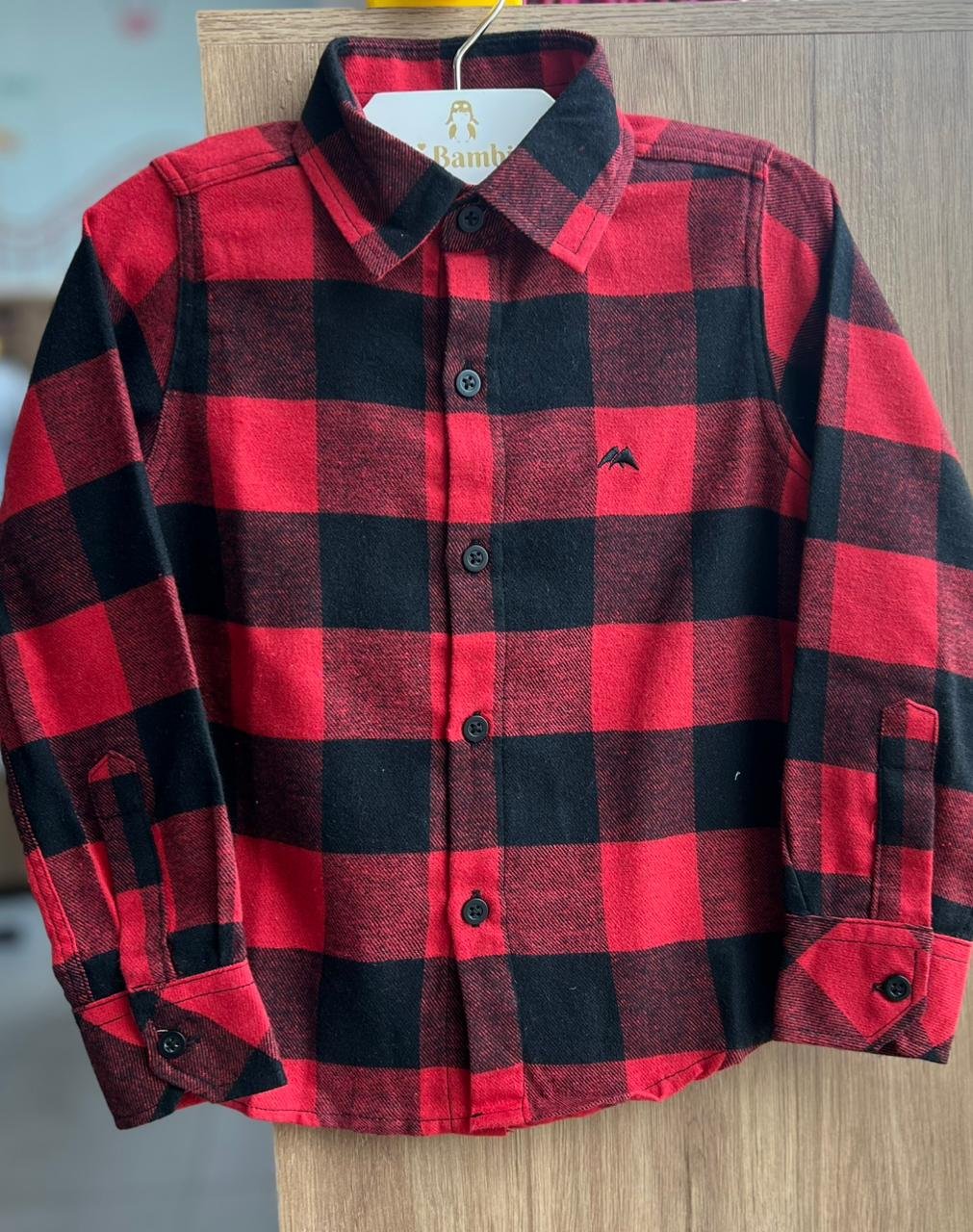 CAMISA MANGA LONGA XADREZ BOTÕES FESTA JUNINO FLANELADO MENINO MX 72 - VERMELHO/PRETO