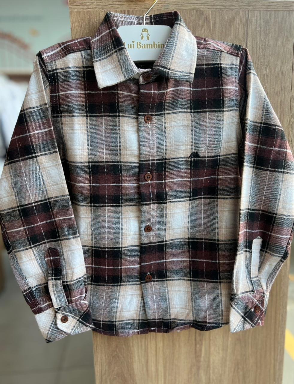 CAMISA MANGA LONGA XADREZ BOTÕES FESTA JUNINO FLANELADO MENINO MX 72 - VINHO/BEGE