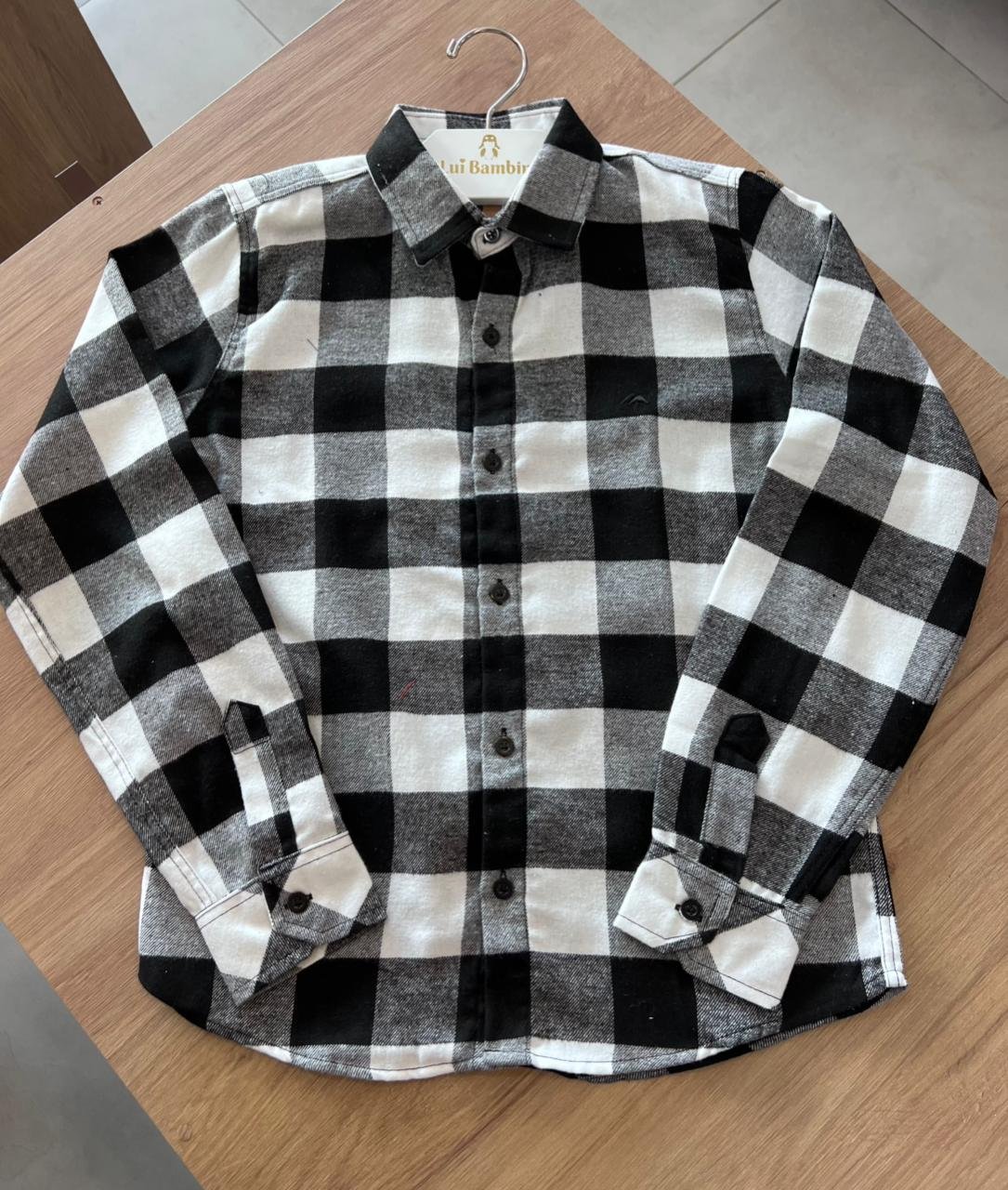 CAMISA MANGA LONGA XADREZ BOTÕES FESTA JUNINO FLANELADO MENINO MX 72 - PRETO/BRANCO