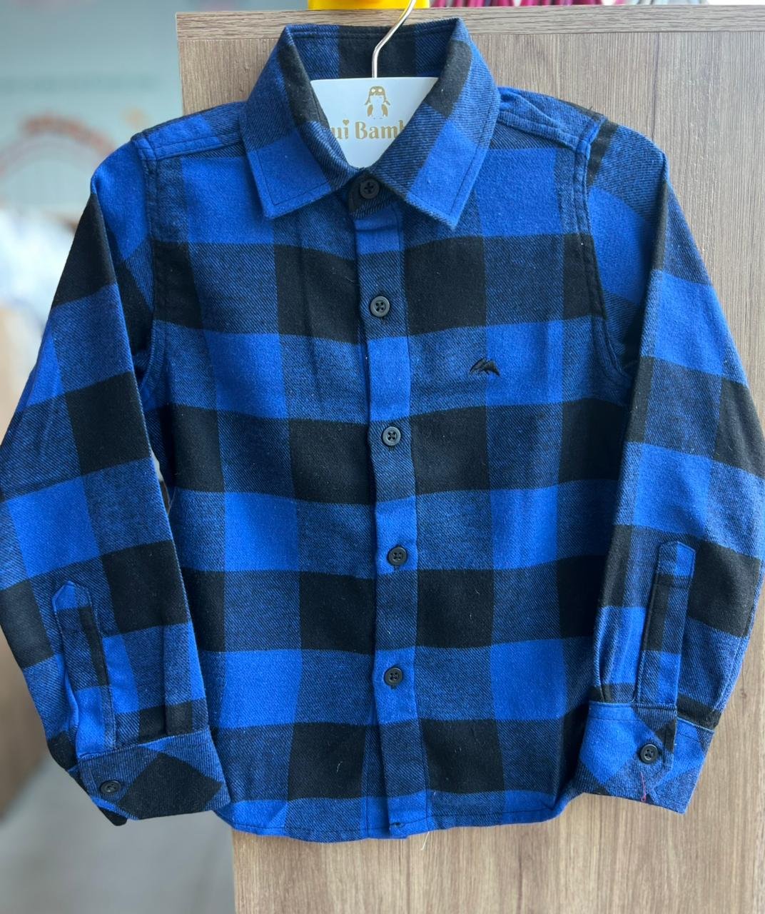 CAMISA MANGA LONGA XADREZ BOTÕES FESTA JUNINO FLANELADO MENINO MX 72 - AZUL/PRETO