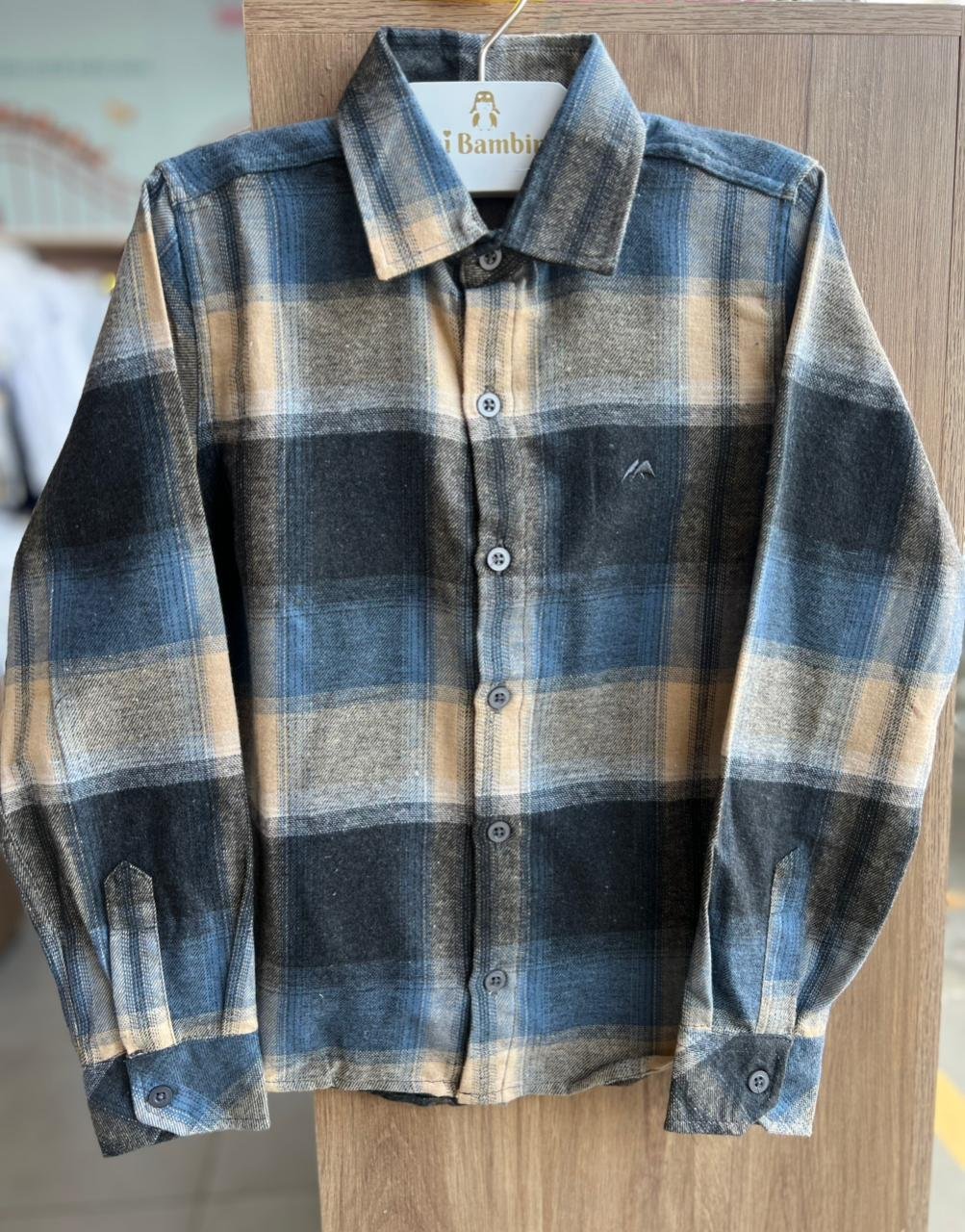 CAMISA MANGA LONGA XADREZ BOTÕES FESTA JUNINO FLANELADO MENINO MX 72 - BEGE/CINZA