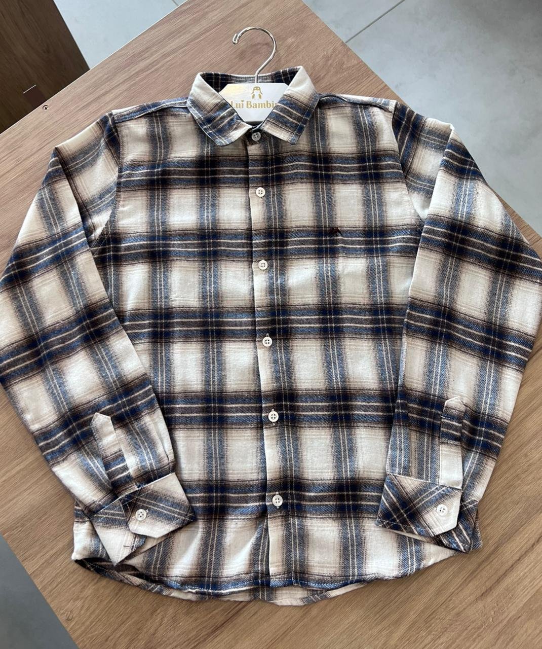 CAMISA MANGA LONGA XADREZ BOTÕES FESTA JUNINO FLANELADO MENINO MX 72 - BEGE
