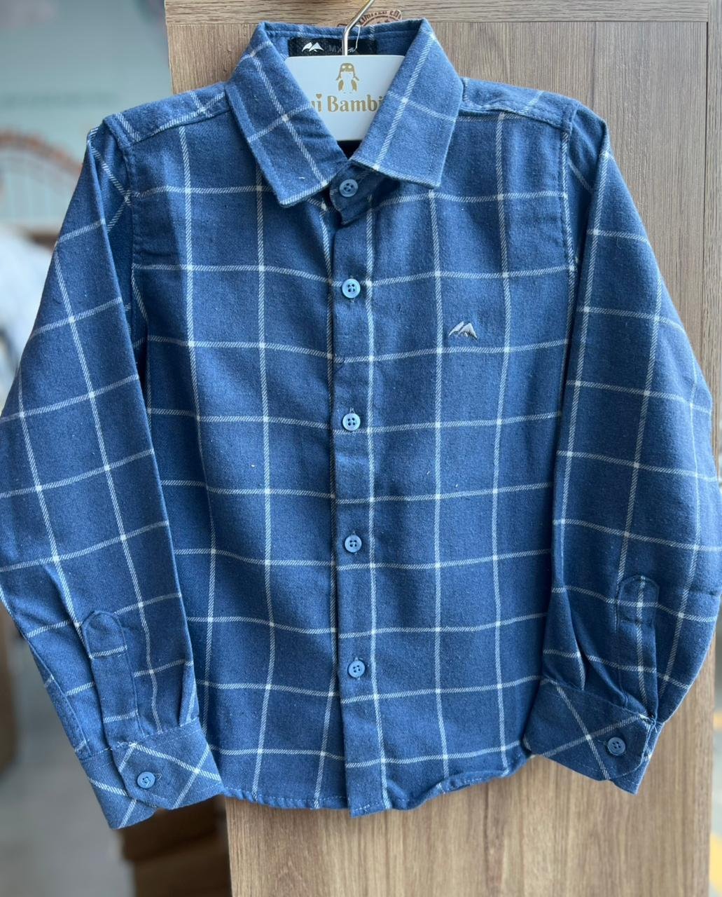 CAMISA MANGA LONGA XADREZ BOTÕES FESTA JUNINO FLANELADO MENINO MX 72 - AZUL/CINZA