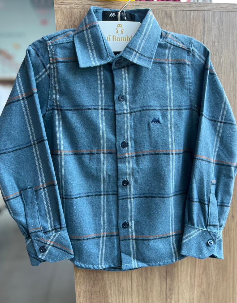 CAMISA MANGA LONGA XADREZ BOTÕES FESTA JUNINO FLANELADO MENINO MX 72 - AZUL/LARANJA