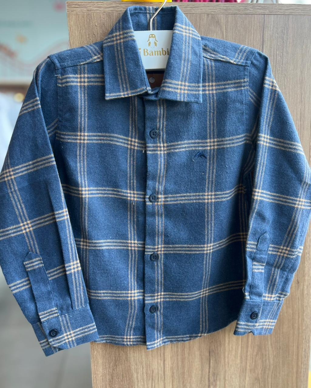 CAMISA MANGA LONGA XADREZ BOTÕES FESTA JUNINO FLANELADO MENINO MX 72 - LARANJA/AZUL ESCURO