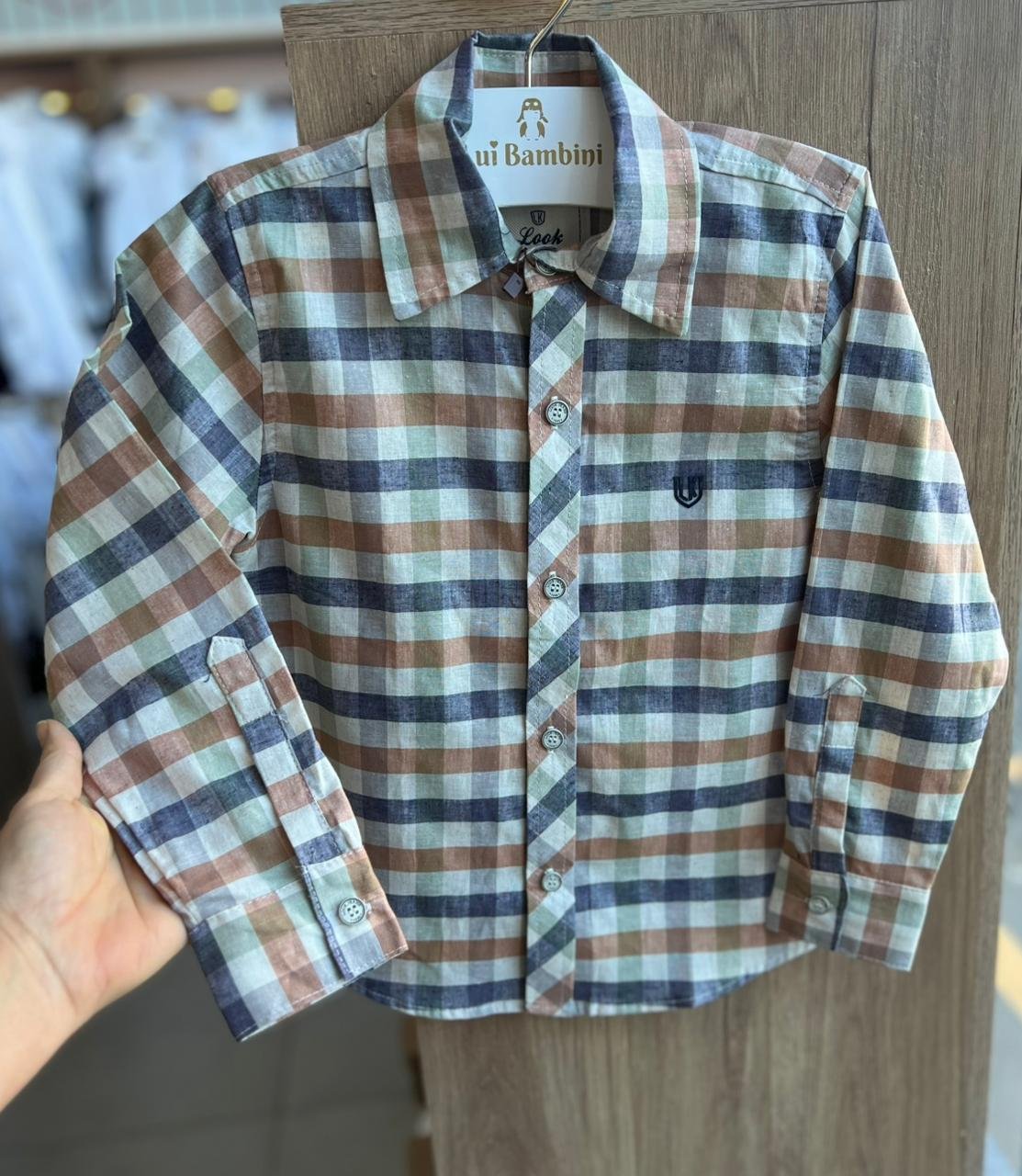 CAMISA MANGA LONGA XADREZ MINIMALISTA FESTA JUNINA MENINO LOOK JEANS - BEGE